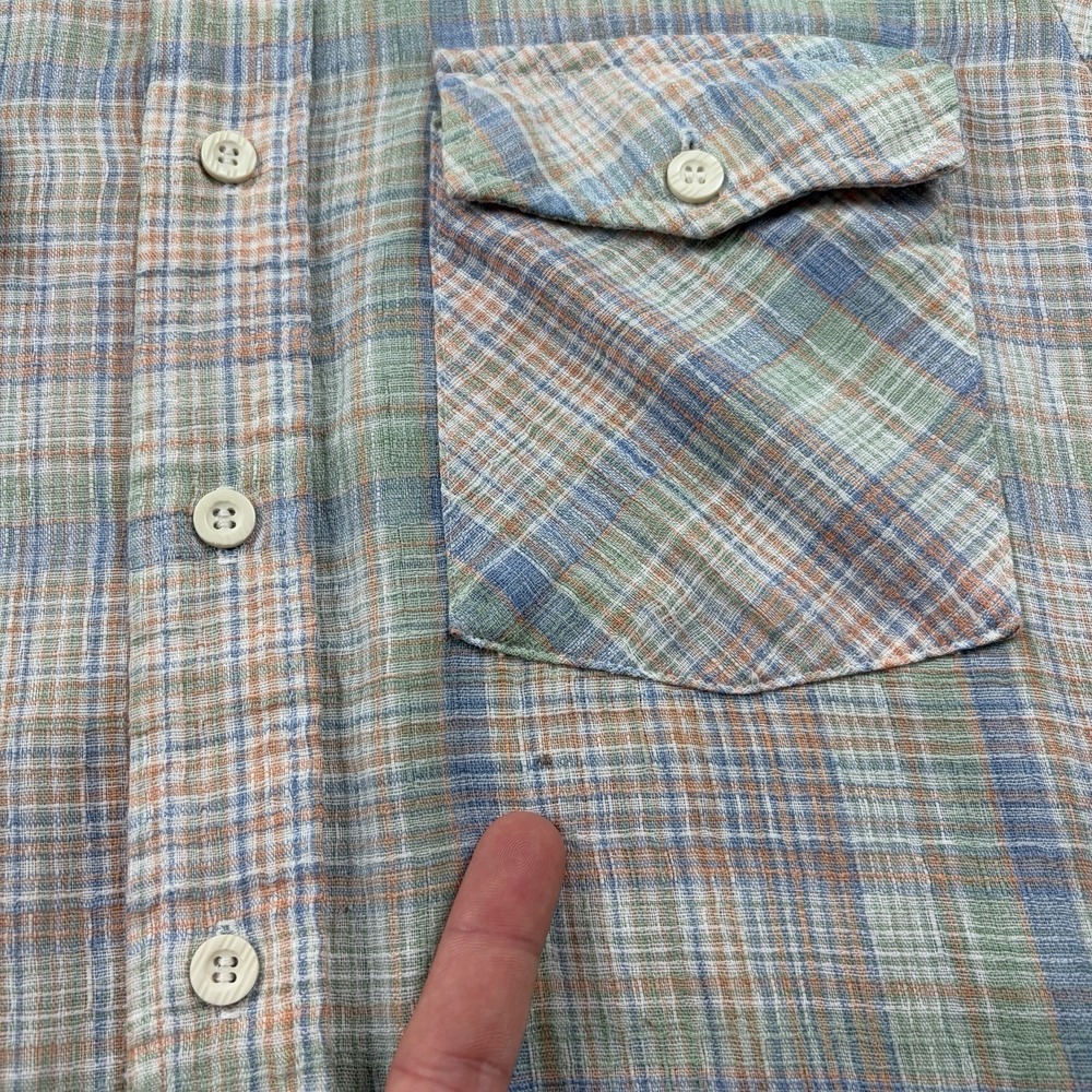 Vintage‎ 70s JCPenney Shirt Mens Medium Plaid Gauze Tapered Two Pocket Button Up - Picture 5 of 9